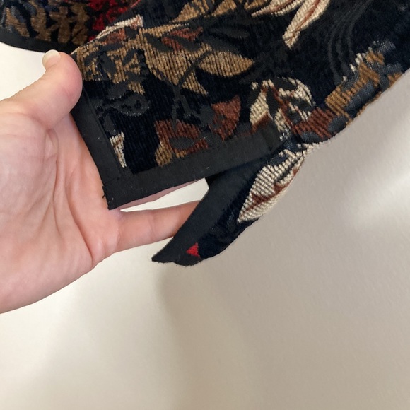 Vintage Reversible Vest Womens Large Chinois Granny Red Black Jacquard Velvet - Picture 8 of 14